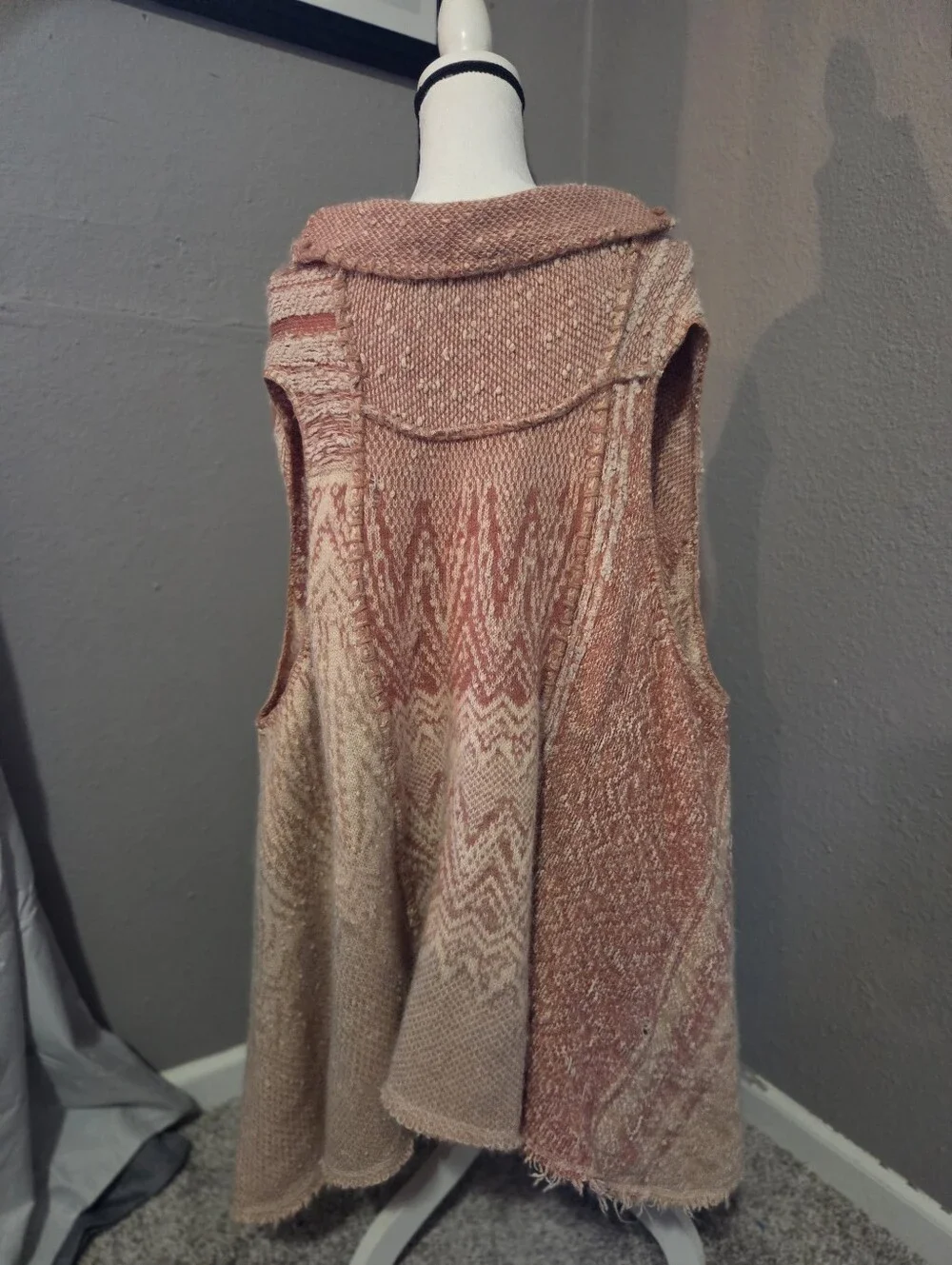 Free People Pink Boho Hooded Sweater Vest Cardigan | XS/S